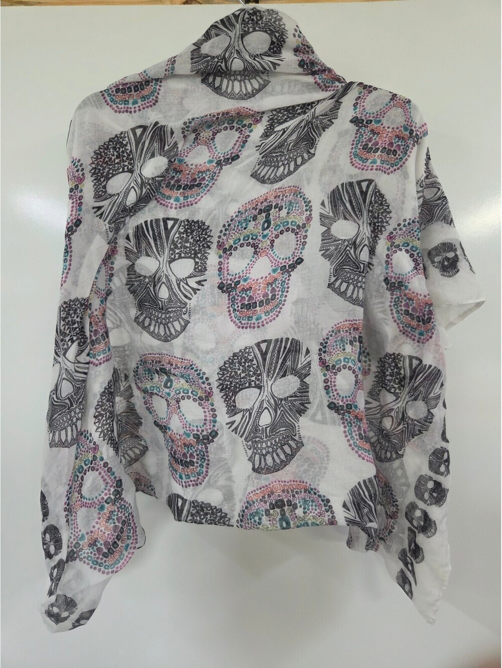 Lina & Lilly Sheer Skull Print Shawl Scarf Wrap 36x37 Inches